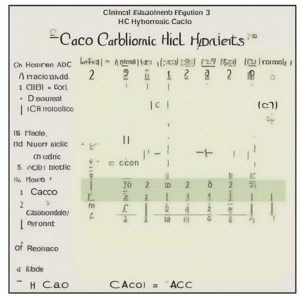 Table displaying chemical equation