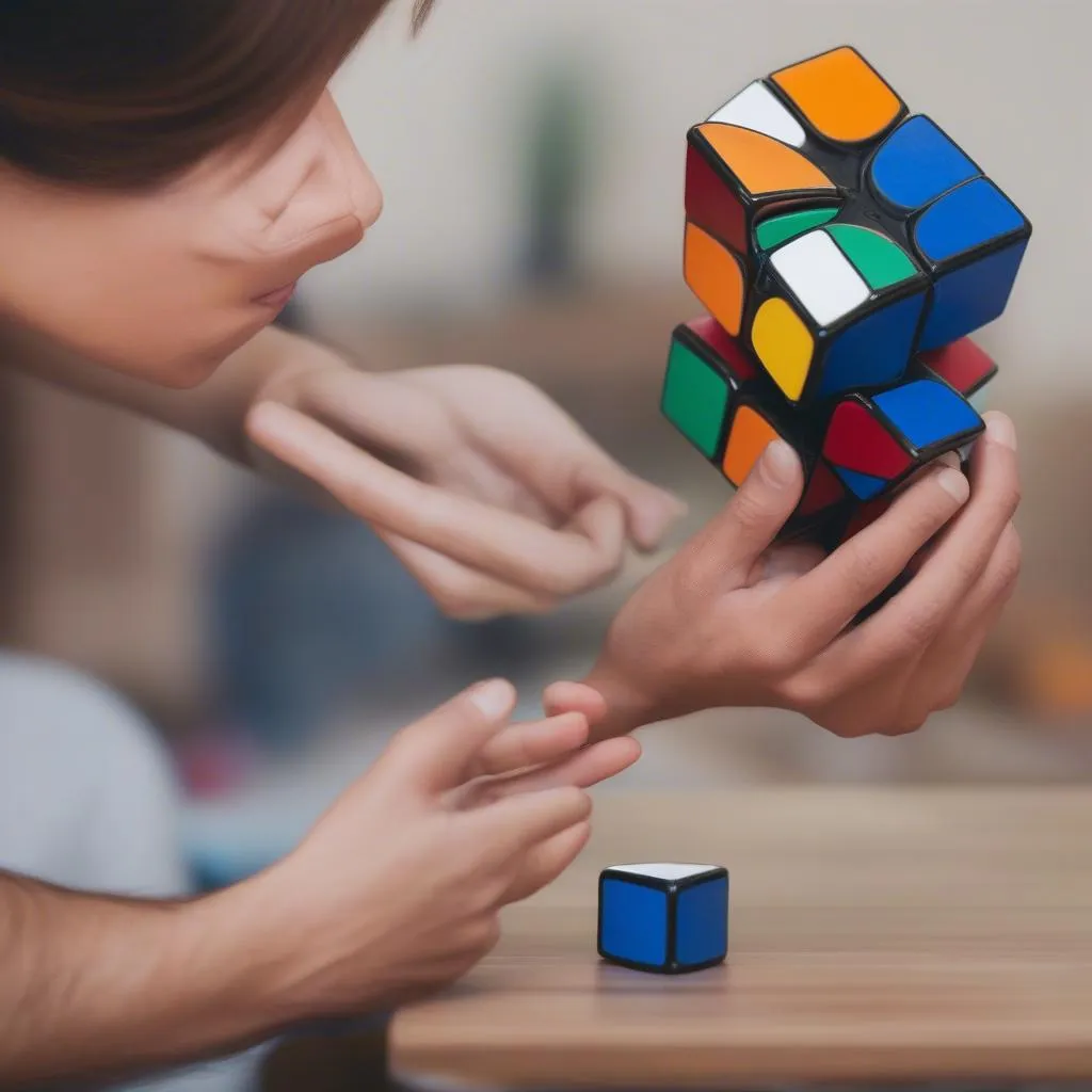 Một người đang giải Rubik