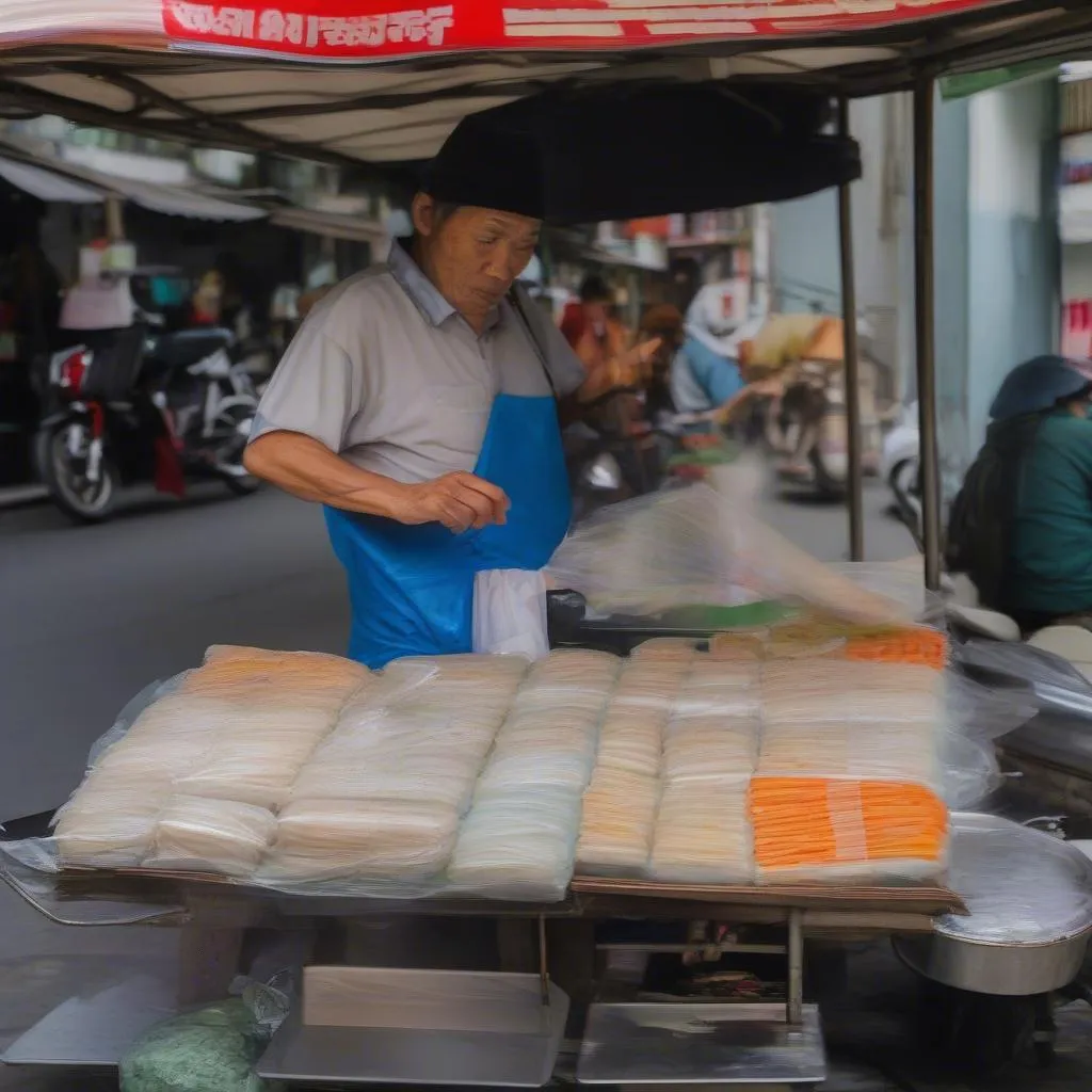 Hàng rong bán bánh tráng trộn