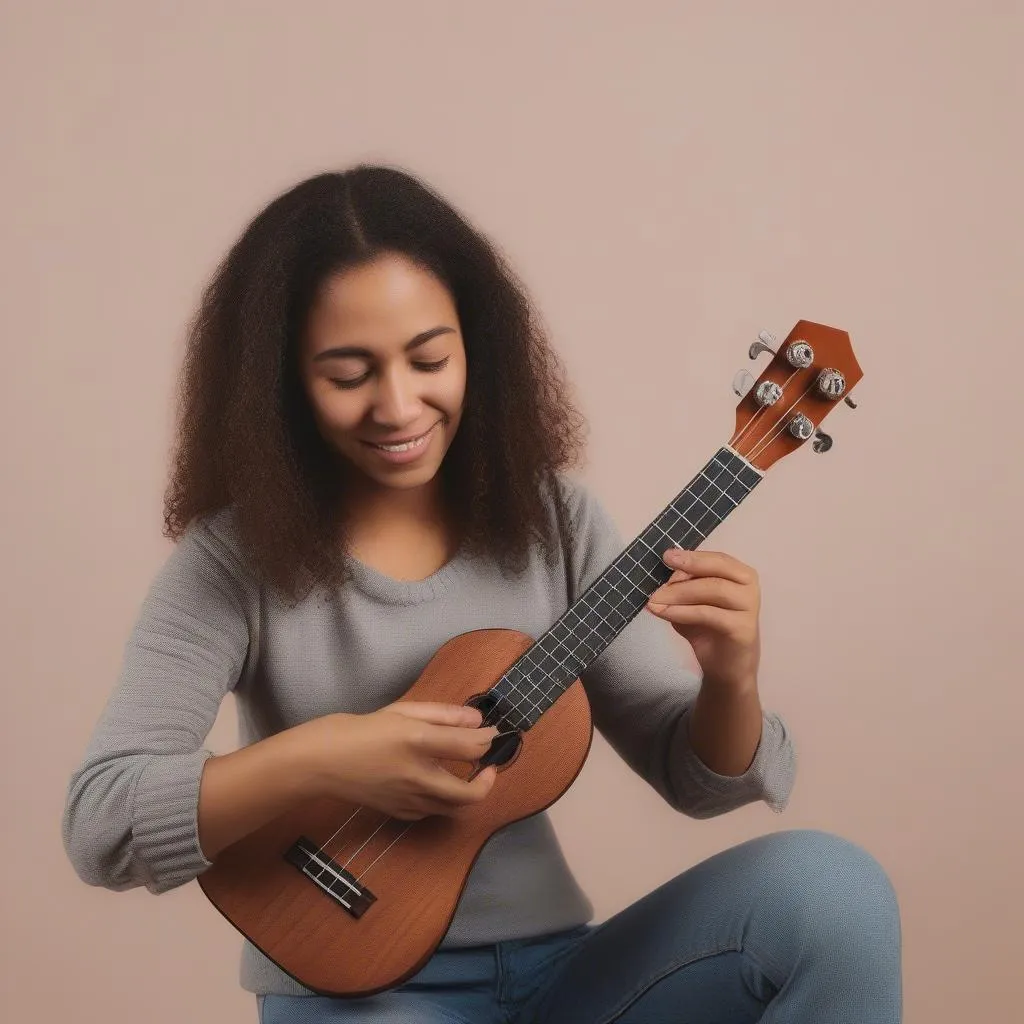 Hình ảnh minh họa một người đang luyện tập chơi đàn ukulele