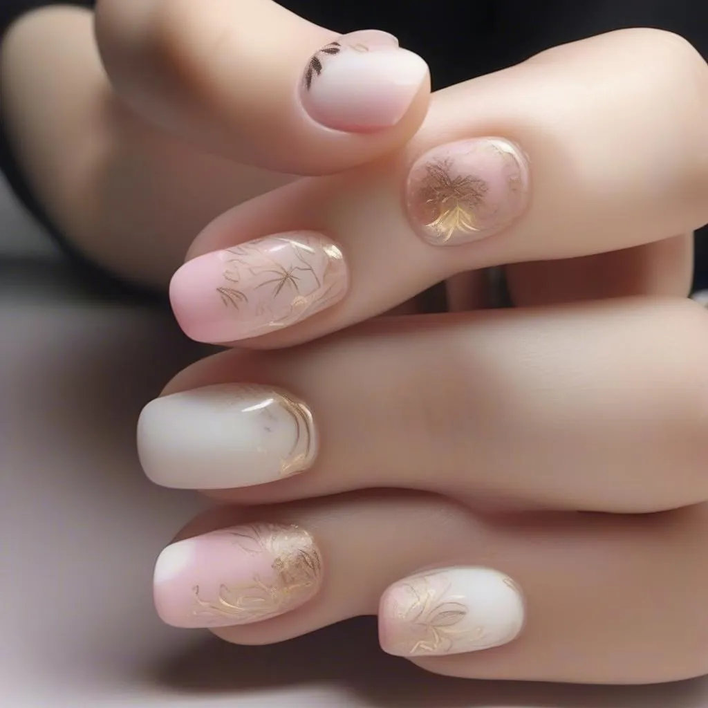 Mẫu nail phong cách Hàn Quốc với họa tiết dễ thương