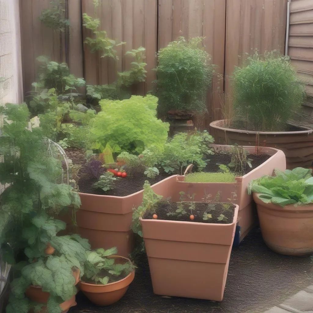 Clean vegetables growing in pots