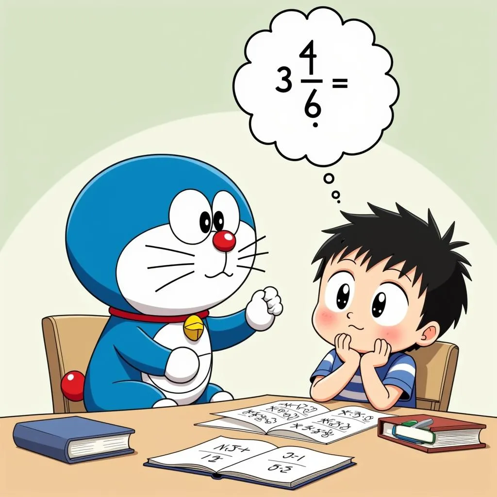 Hình ảnh minh họa Doraemon và Nobita cùng nhau học toán