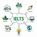 Học từ vựng IELTS theo chủ đề: Hình ảnh minh họa các chủ đề từ vựng IELTS phổ biến như môi trường, giáo dục, công nghệ...