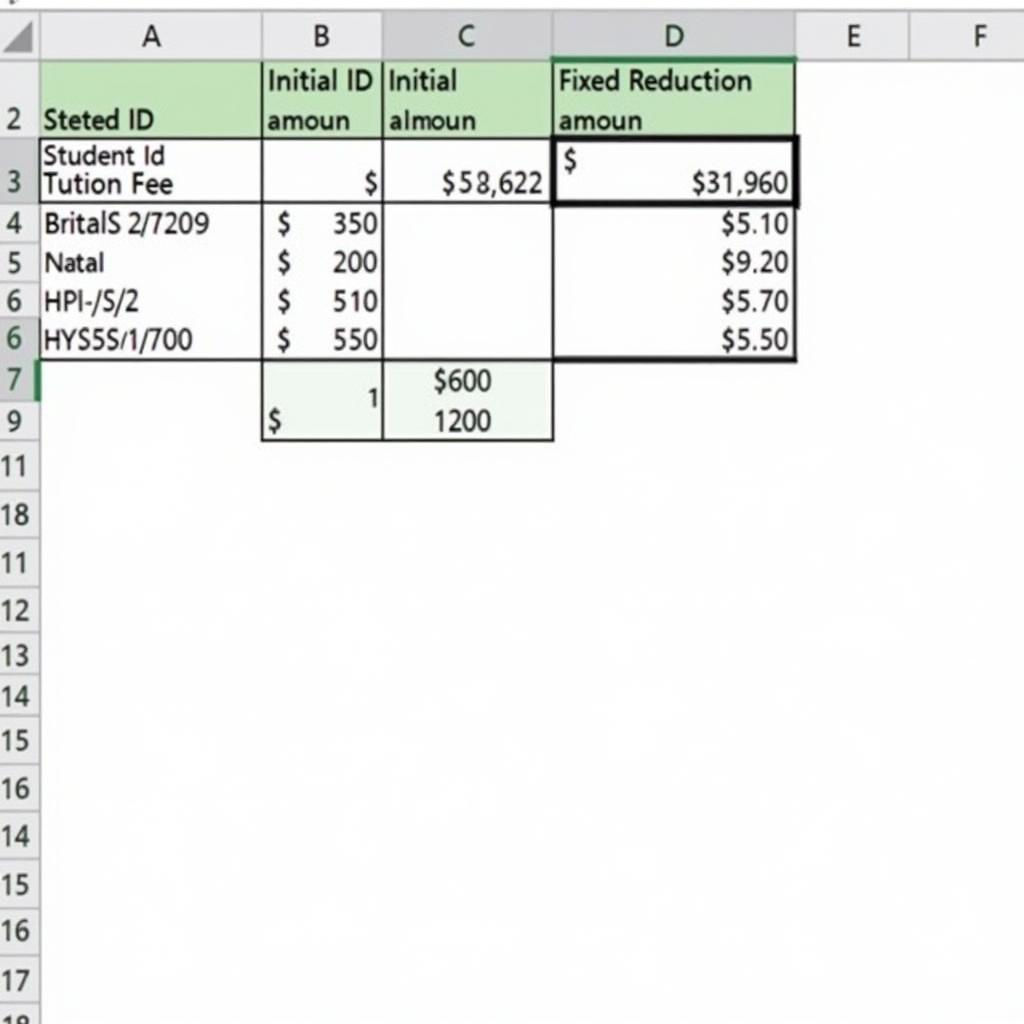 Tính giảm học phí theo mức cố định trong Excel