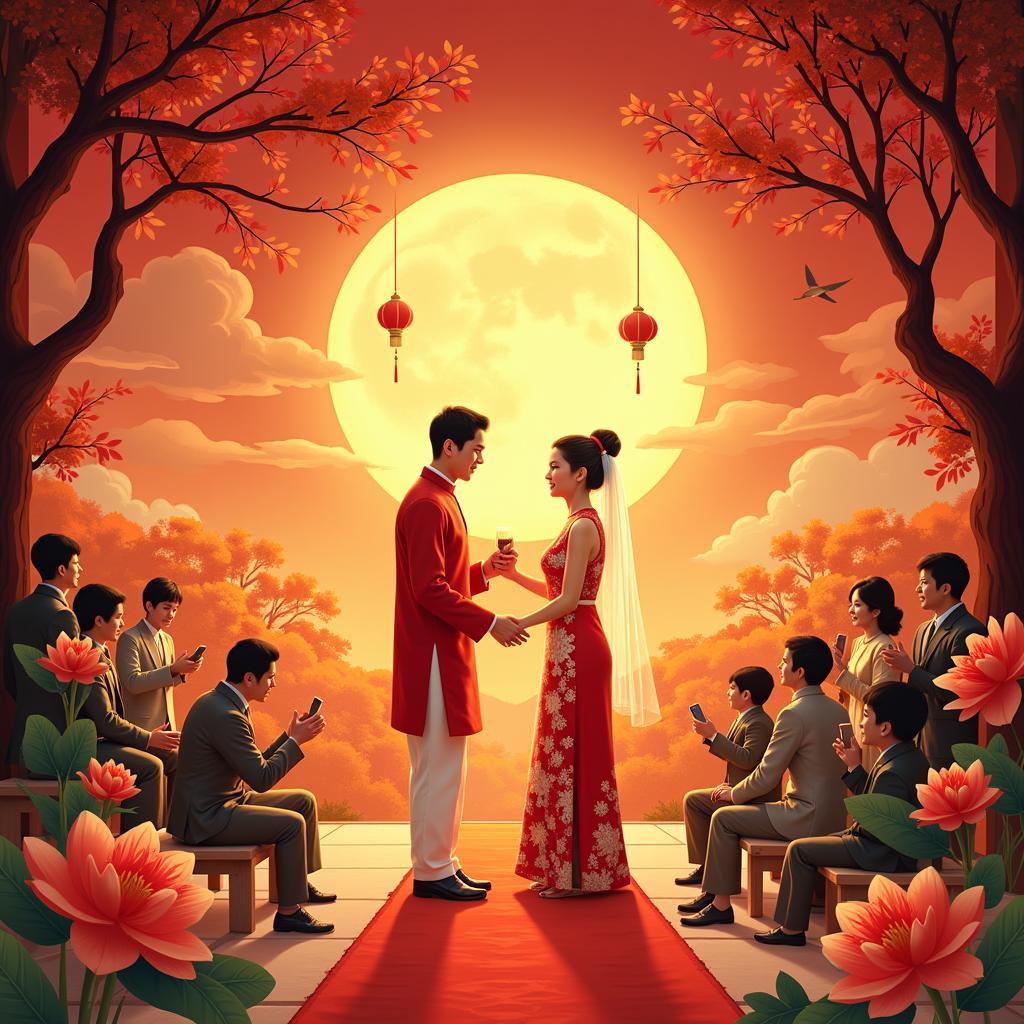 Eine traditionelle vietnamesische Hochzeitszeremonie, die die spirituelle Verbindung der Ehe und Sexualität darstellt